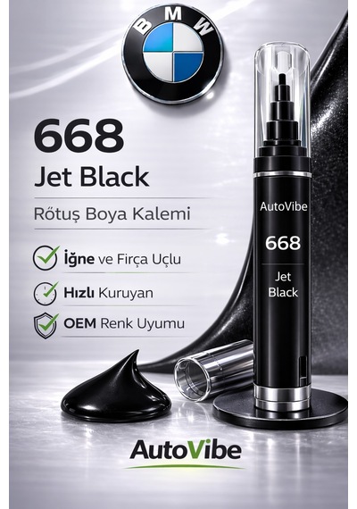 Bmw Rötuş Boya Kalemi 668 Jet Black - Jet Siyah 2si1arada Çizik Giderici