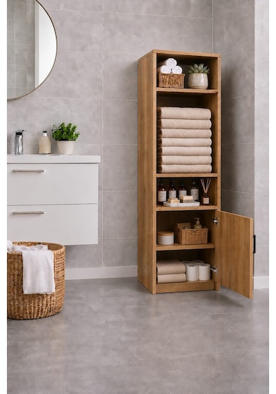 Duru Meşe Çok Amaçlı Raflı Banyo Kiler Mutfak Erzak Çamaşır Odası Dolabı Çam