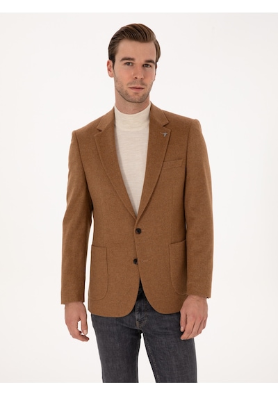 Cacharel Camel Slim Fit %100 Kaşmir Flanel Ceket Kahverengi