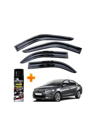 Citroen Elysee Mügen Cam Rüzgarlığı 2012 - 2019 Arası 4 Lü Takım +500ml Lastik Parlatıcı