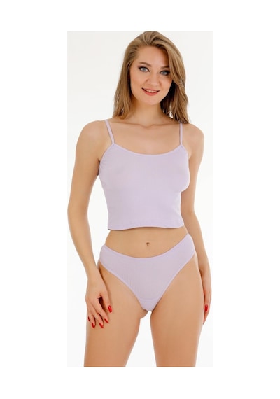 Sensu Kadın Fitilli Kumaş İp Askılı Büstiyer Tanga Set - Btt200 Lila Lila