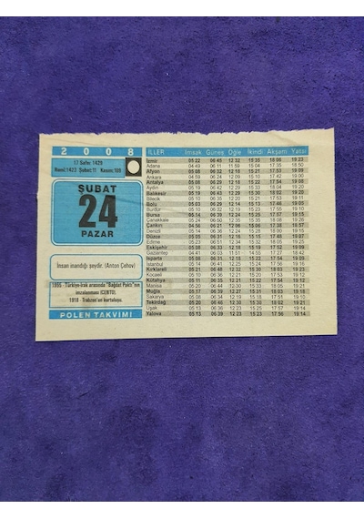 24 Şubat 2008 Takvim Yaprağı - Nostaljik Koleksiyonluk Takvim Yaprağı
