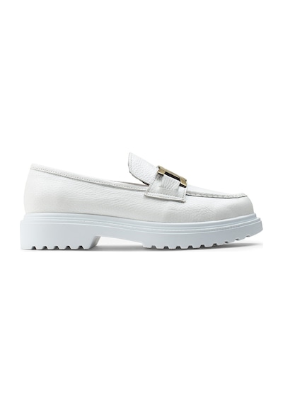 Deery Hakiki Deri Beyaz Tokalı Loafer Kadın Ayakkabı - 01902zbyzp01 Beyaz