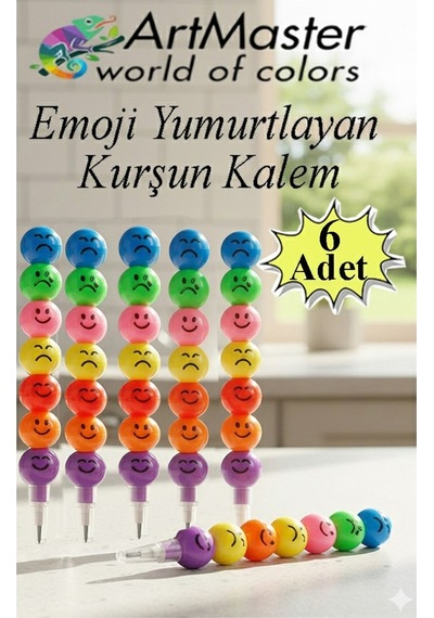 Emoji Kurşun Kalem Yumurtlayan 6 Adet Eğlenceli Gülen Yüzlü Kurşun Kalem Hediyelik Kurşun Kalem Çok Renkli
