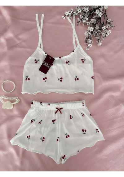 Mh Moony Homewears 2'li Koko Mini Yazlık Yumuşacık Şortlu Pijama Takımı Slim Fit Beyaz