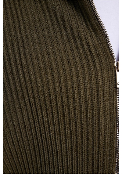 Tudors Erkek Slim Fit Dik Yaka Fermuarlı Haki Düz Hırka-42317 Haki