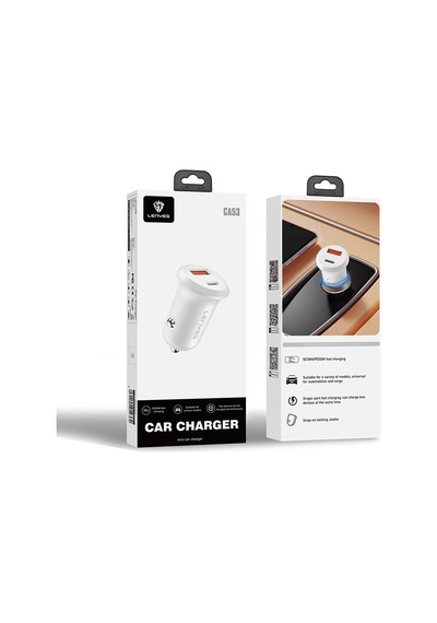 Mini Araç Şarj Aleti Lenyes Ca53 Hızlı Şarj Özellikli Dual Type-c + Usb-a Portlu 30w Beyaz