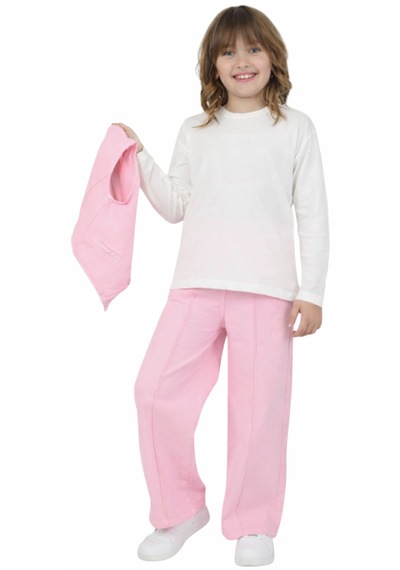 İrem Kız Çocuk Pembe Renk Yelekli Bluz Ve Bol Paça Pantolon Üçlü Takım Şık Günlük Kombin İrem Kız Çocuk Pembe Renk Yelekli Bluz Ve Bol Paça Pantolon Üçlü Takım Şık Günlük Kombin