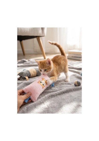 Kedi Köpek Oyuncağı Peluş Baskılı, Yumuşak Kumaşlı Hışırtılı Oyuncak Pembe - 937493409