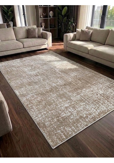 Düz Bej Krem Yıkanabilir Kaymaz Taban Kesme Yolluk Salon Oturma Odası Mutfak Halı