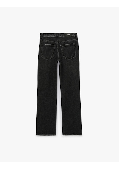 Koton Pamuklu Düğmeli Normal Bel Düz Paça Denim Pantolon - Straight Fit Jean Siyah 7wal40227md Koton Pamuklu Düğmeli Normal Bel Düz Paça Denim Pantolon - Straight Fit Jean Siyah 7wal40227md
