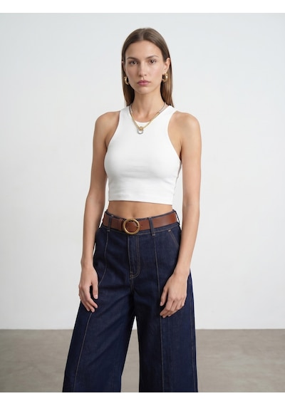 Dilvin 32941 Kolsuz Crop Top-beyaz
