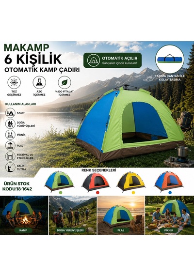 6 Kişilik Toz Geçirmez 220cmx250cmx165cm Otomatik Kamp Çadır Herhangi Bir Renk Gönderilir 5468 Çok Renkli