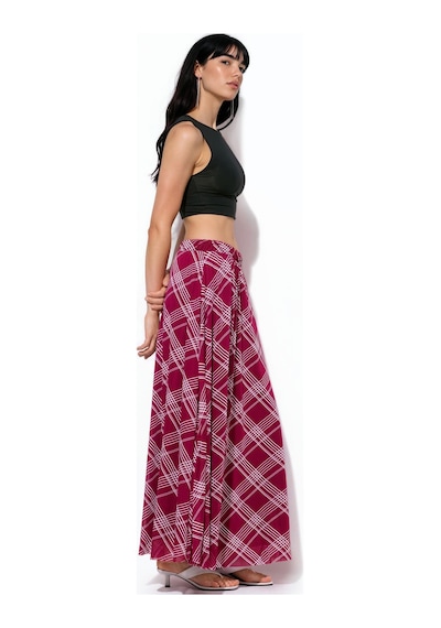 Hiccup Bdart Yüksek Bel Çiçek Desenli Maxi Etek Bordo Kırmızı