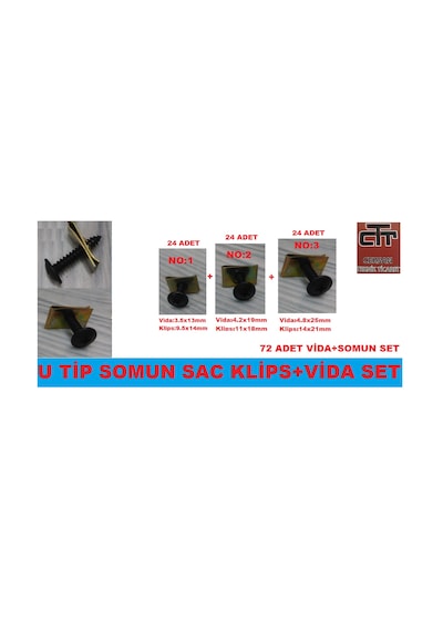 Sac Klips U Tip Sac Somunu No 1-2-3 72 Adet Set
