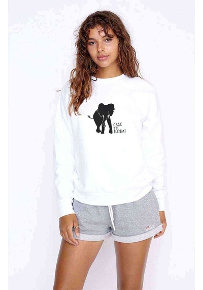 Cage The Elephant Baskılı Beyaz Kadın Sweatshirt