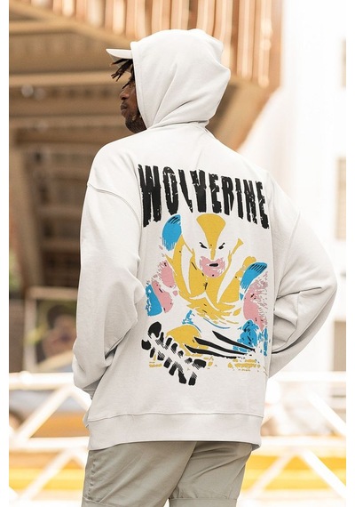 Sevbano Wolverine Karakter Baskılı Unisex Oversize Hoodie Beyaz