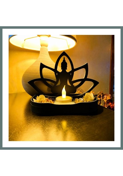 Bezos 3d Baskı Lotus Buda Mumluk - Dekoratif Tealight Mumluk-siyah Ventra