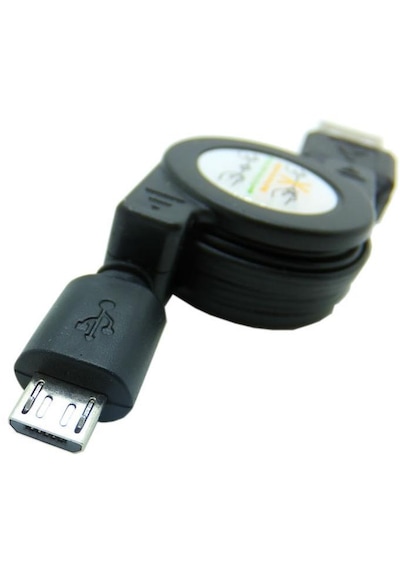 Usb - Micro Usb Şarj Ve Veri Kablosu, Makaralı 80 Cm, Siyah -