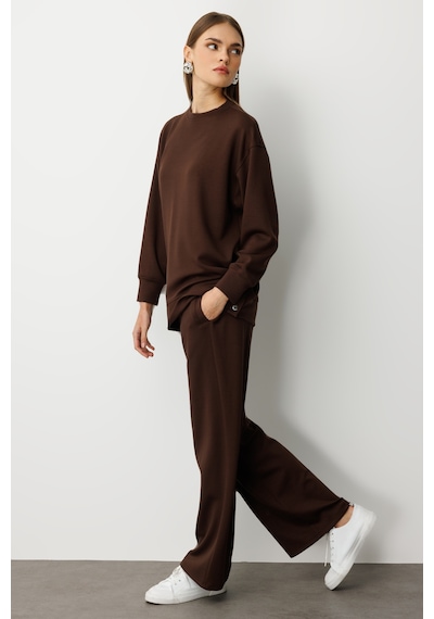 Mizalle Beli Lastikli Yumuşak Dokulu Kahverengi Jogger Panton Kahverengi