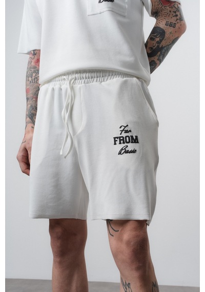 Erkek Far From Basic Baskılı Regular Fit T-shirt Şort Takım Ekru