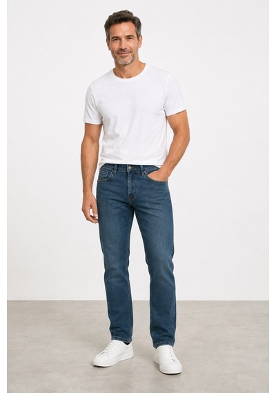 Bihan Store Erkek Slim Fit Esnek Denim Pantolon Dar Kesim Mc Clap 005-lacivert