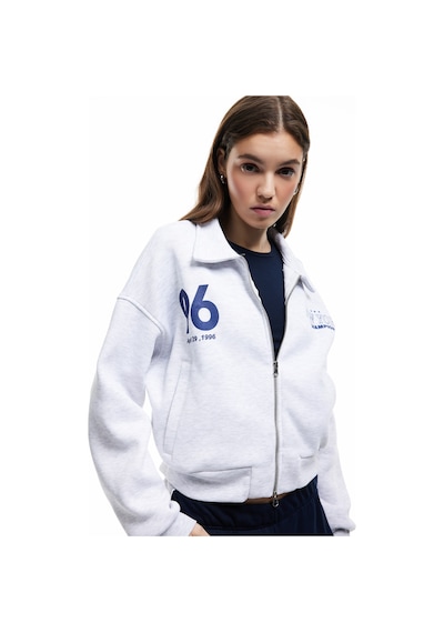 Koton Şardonlu Uzun Kollu Cepli Arkası Baskılı Fermuarlı Sweatshirt Kar Melanj 6wal10203ık Gri Melanj
