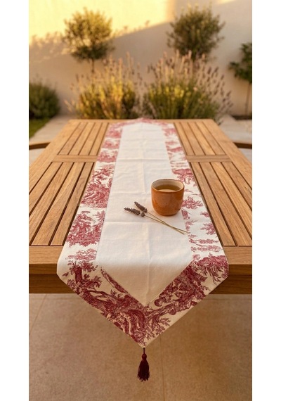Toile Bugundy Panel Runner Çok Renkli