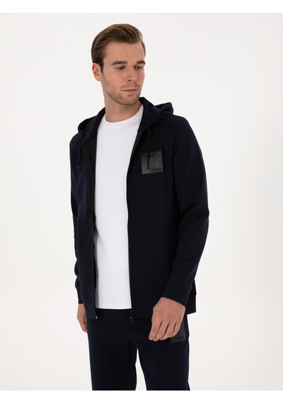 Lacivert Regular Fit Pamuk Karışımlı Tam Fermuarlı Sweatshirt