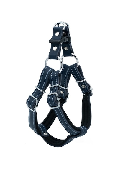 Doggie Konforlu Deri El Yapımı Ronin Model Köpek Göğüs Tasması 1.5 x 40-45 CM Mavi