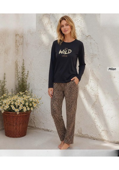 Pijamoni Kadın Milan Bisiklet Yaka Uzun Kol İnce Pijama Takımı 7600/28s - 1 Adet Siyah