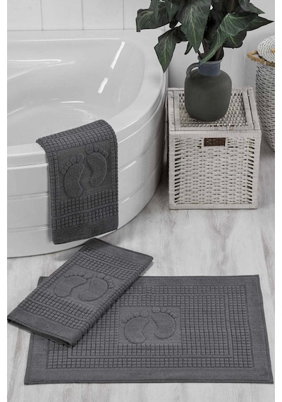 3 Lü Banyo Ayak Havlusu &amp 37 100 Pamuklu 50x70 Cm Antrasit Çok Renkli