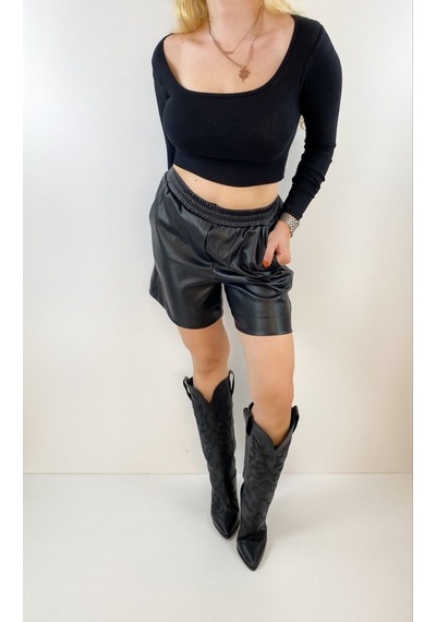 Modaonna Kadın Siyah Kaşkorse Crop Body Siyah