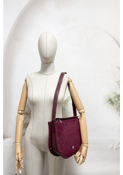 Sosela 67-7199 Kadın Süet Bordo Çarpraz Askılı Çanta Suet Bordo