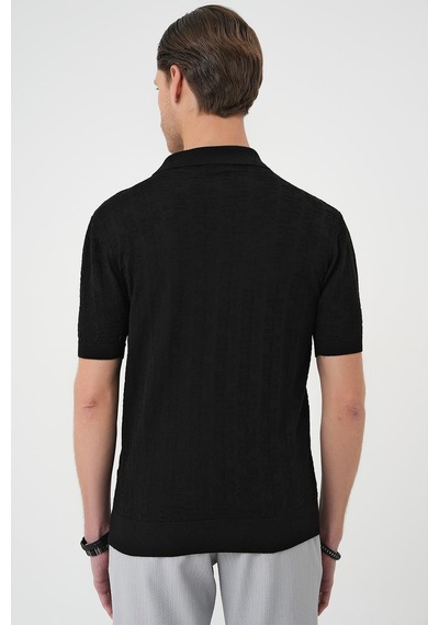Efor Comfort Fit Polo Yaka Pamuklu Kısa Kol Casual Siyah Triko Tişört Tr 880 Siyah