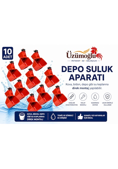 10 Adet Depo Suluk Aparatı Otomatik Şamandıralı Tavuk Suluğu Kova, Bidon Ve Depoya Uyumlu Kanatlı Hayvan Otomatik Suluk