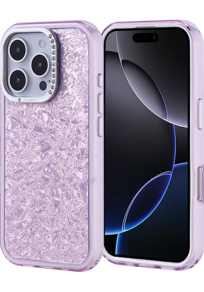 Apple Uyumlu iPhone 16 Pro Kılıf Taşlı Tasarım Zore Kapi Kapak Lila