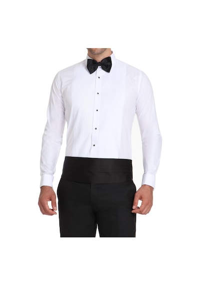 Efor Slim Fit Duble Manşet Klasik Yaka Önü Piliseli Beyaz Damatlık Smokin Gömlek Gk 512 Beyaz