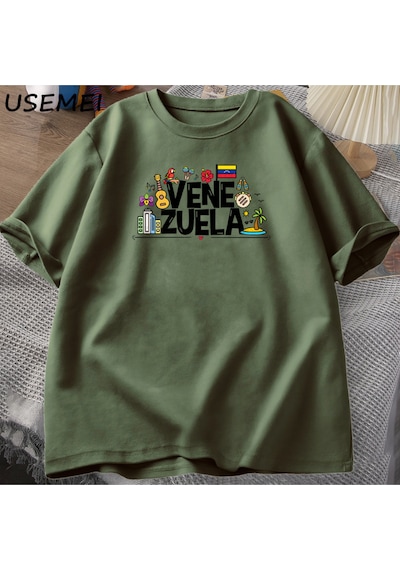 Flood Of Style Venezuela Hasta Tshirt Kadın Erkek Venezüella Con T-shirt Pamuk Kısa Kollu Baskılı Tshirt Uni Yeşil