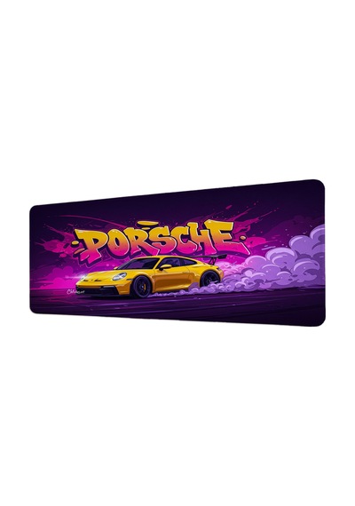 Porsche 911 Gt3 Rs Sarı Graffiti 40x90 Cm Oyuncu Mousepad Kaymaz Taban Büyük Boy Mousepad