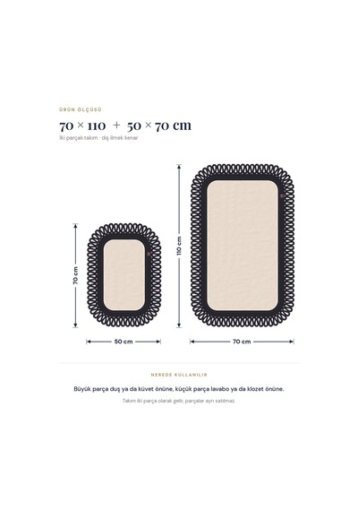 Banyo Paspası Takımı 70x110+50x70 Cm Dış Trikot Ekru & Siyah