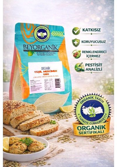 Beyorganik Pestisit Analizli Organik Yeşil Mercimek Unu 350 G