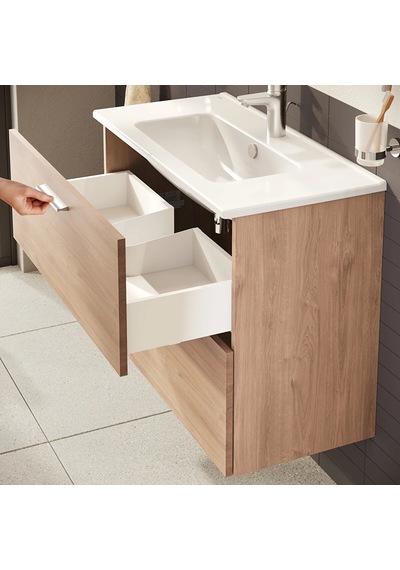 VitrA Mia Banyo Dolabı Seti Çekmeceli 80 Cm Altın Meşe 67093 Beyaz