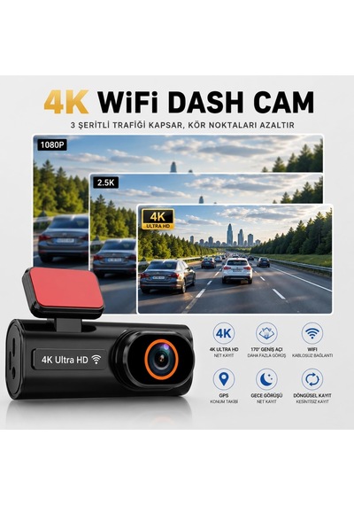Tr Ultra Hd 4k Mini Ön Ve Arka Araç Kamerası 64gb Hafıza Gece Görüşlü Gps Destekli Kamera
