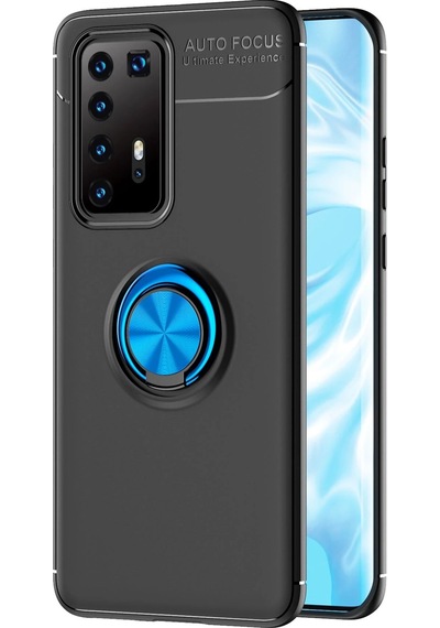 Gld-spt- Newface Huawei P40 Pro Kılıf Range Yüzüklü Silikon - Siyah-mavi