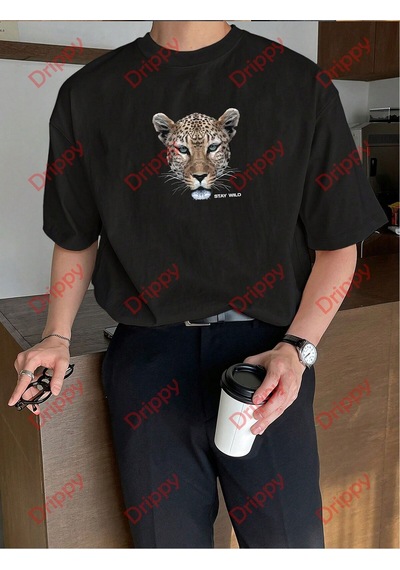Flood Of Style Leopar Stay Wild Baskılı Oversize Unisex Yıkamalı Tshirt Siyah Flood Of Style Leopar Stay Wild Baskılı Oversize Unisex Yıkamalı Tshirt Siyah