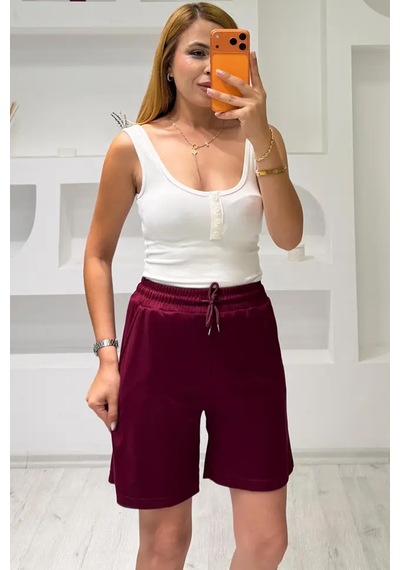 Fiolin Soft Touch Modal Kumaş Şort Bordo