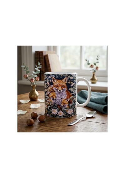 Vixen And Cubs Tasarım Seramik Kupa Bardak 9.5 Cm - Tilki Motifli Kahve Bardağı Çok Renkli