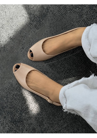 Zenne Shoes Arkası Açık Peep-toe Babet / Slingback Sandalet Ten Rengi / Nude / Bej