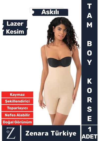 İz İç Göstermez Kaymaz Sıkılaştıran Şekillendiren Toparlayan Lazer Kesim Askılı Tam Boy Korse Ten